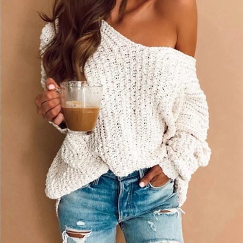 Roxy Boho Knit Long Sleeve Open Back Pullover in Cream Size XS